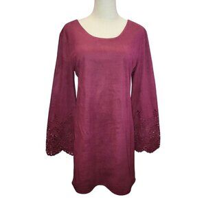 Mint Faux Suede Low Cross Back Long Bell Sleeve Dress Large